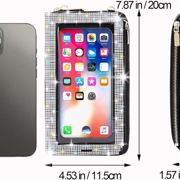 Bling Rhinestone RFID Blocking Touch Screen Phone Bag Womens Wallet Wristlet Clu - Picture 3 of 5
